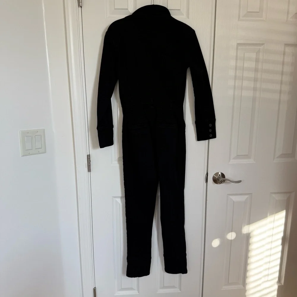 Free People Take Me Out Sleek Black Long Sleeve Stretch Jumpsuit Women's‎ 0 EUC